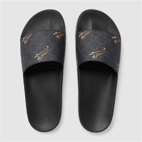 blak gucci slides men outfit|men's Gucci tiger slides.